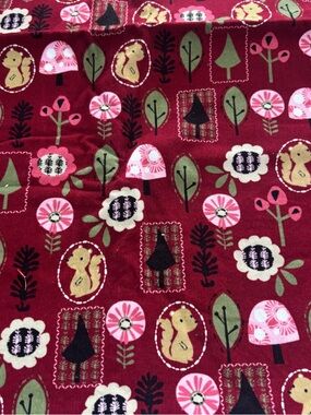 Joann Fabrics Corduroy Maroon Squirrels Trees Flowers